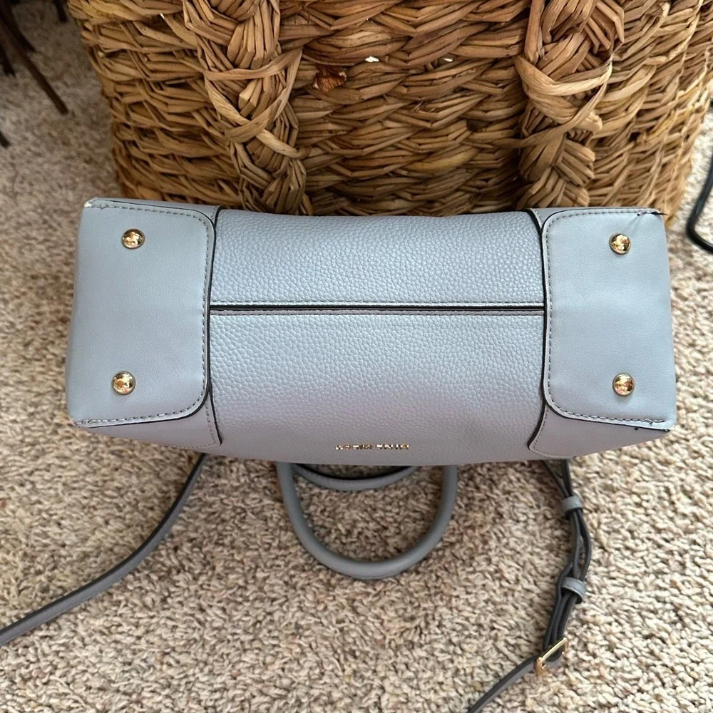 Nine West Satchel Women Med Grey Blue Pebbled Crossbody Bag Work Classic Handbag